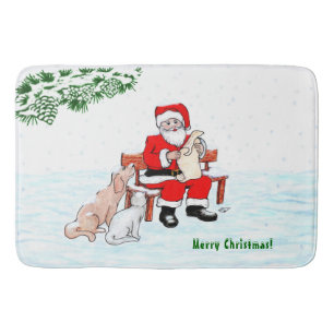 God Jul! Jultomten med katt och Hund Badrumsmatta