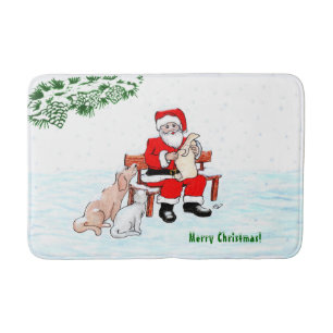 God Jul! Jultomten med katt och Hund Badrumsmatta