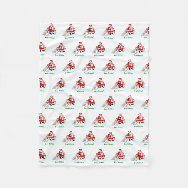 God Jul! Jultomten med katt och Hund Fleecefilt (Framsidan)