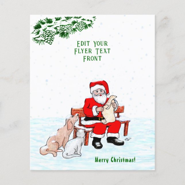 God Jul! Jultomten med katt och Hund Flygblad (Framsidan)