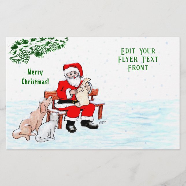 God Jul! Jultomten med katt och Hund Flygblad (Framsidan)