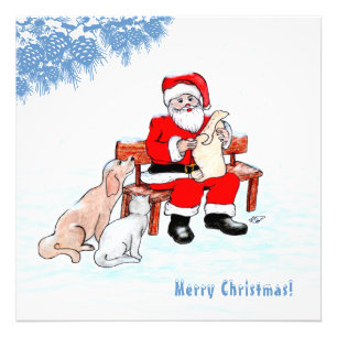 God jul - Jultomten med katt och Hund Fototryck
