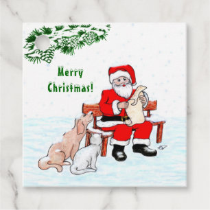 God Jul! Jultomten med katt och Hund Gåvor Etiketter