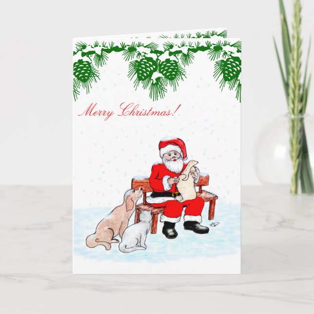 God jul - Jultomten med katt och Hund Helgkort (Framsida)