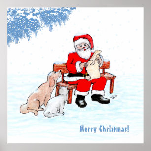 God jul - Jultomten med katt och Hund Poster