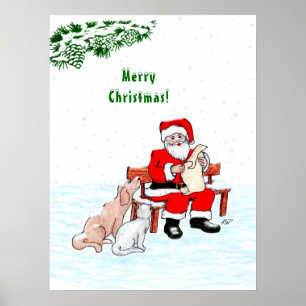 God Jul! Jultomten med katt och Hund Poster