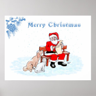 God jul - Jultomten med katt och Hund Poster