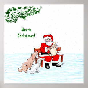 God Jul! Jultomten med katt och Hund Poster