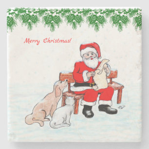 God jul - Jultomten med katt och Hund Stenunderlägg