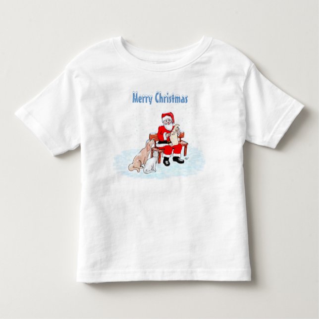 God jul - Jultomten med katt och Hund T Shirt (Framsida)