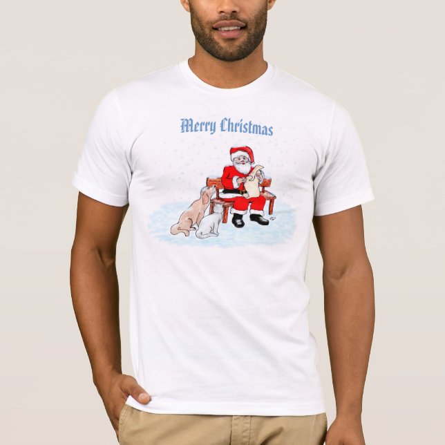 God jul - Jultomten med katt och Hund Tee Shirt (Framsida)