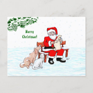 God Jul! Jultomten med katt och Hund Vykort