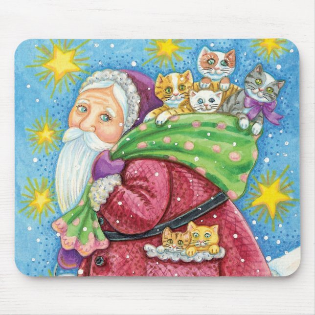 God jul, Jultomten med kattungar och katter! Musmatta (Framsidan)