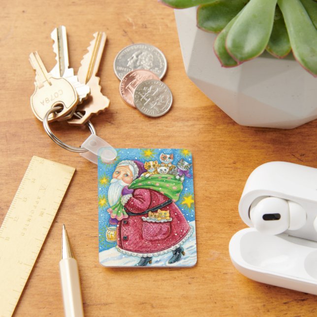 God jul, Jultomten med kattungar och katter! Nyckelring (Skrivbord)