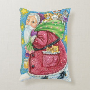 God jul, Jultomten med kattungar och katter! Prydnadskudde