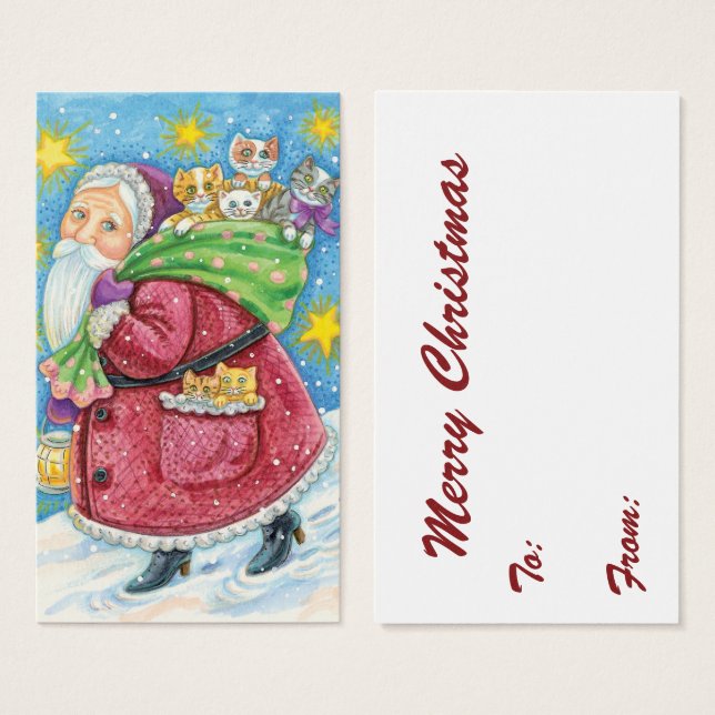 God jul, Jultomten med kattungar och katter! Visitkort (Framsida & baksida)
