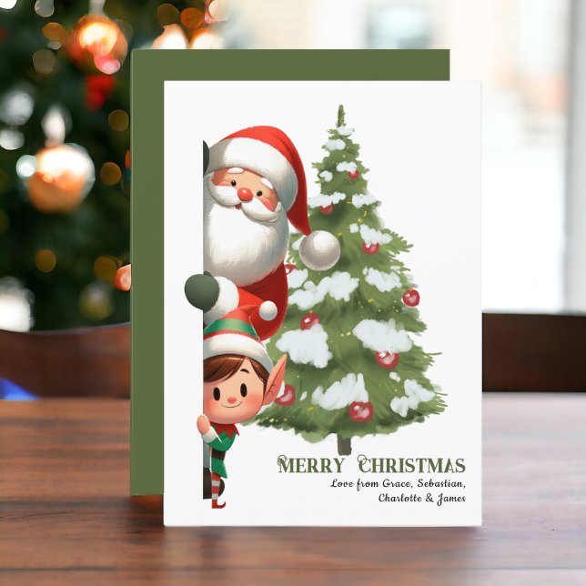 God jul Jultomten och Elf-Personligen Julkort (Merry Christmas Santa Claus & Elf Personalized Holiday Card from Ricaso. digital download available)