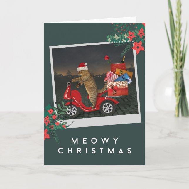 God jul - jultomten på Scooter med gåvor Helgkort (Framsida)