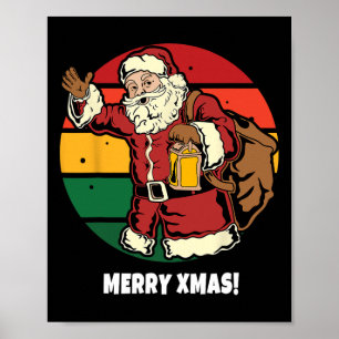 God jul Jultomten Retro Vintage Sunset Lycklig Poster