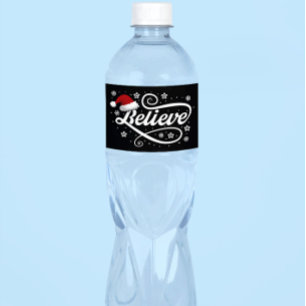 God jul, Jultomten - Santa Hat Black Vattenflaskor Etikett