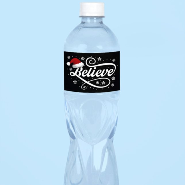 God jul, Jultomten - Santa Hat Black Vattenflaskor Etikett (Skapare uppladdad)