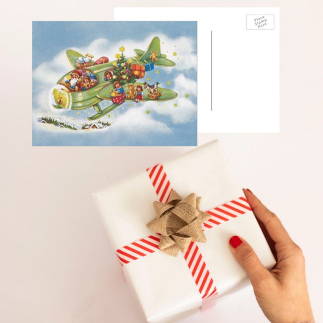 God jul, Jultomten som flyger ett flygplan Helg Vykort (Skapare uppladdad)