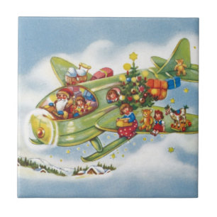 God jul, Jultomten som flyger ett flygplan Kakelplatta