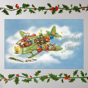 God jul, Jultomten som flyger ett flygplan Poster