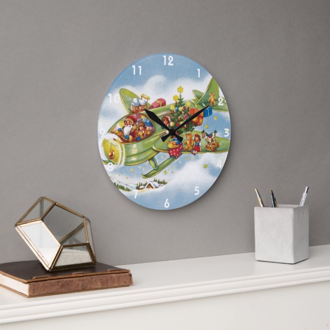 God jul, Jultomten som flyger ett flygplan Stor Klocka (Kontor)