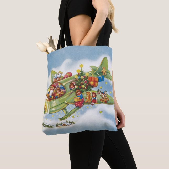 God jul, Jultomten som flyger ett flygplan Tygkasse (Närbild)