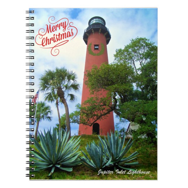 God jul Jupiter Inlet Lighthouse Florida Anteckningsbok (Framsidan)