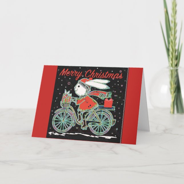 God jul-kanin på en cykel - cykling Julafton Helgkort (Framsida)