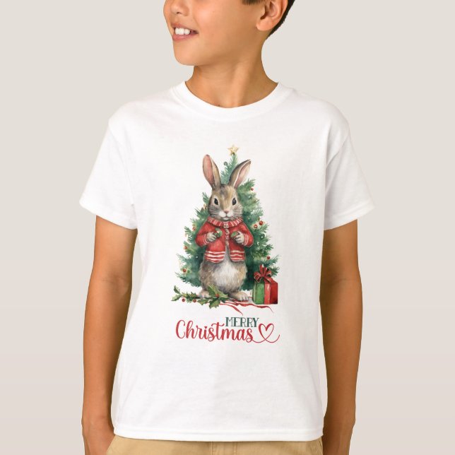 God jul kanin Träd dekorerar T Shirt (Framsida)