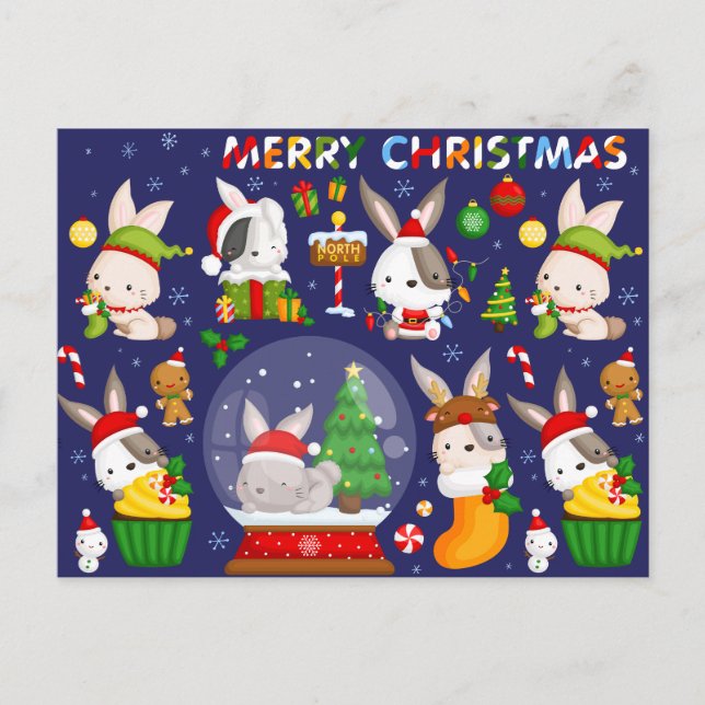God jul kaniner postkort vykort (Framsida)