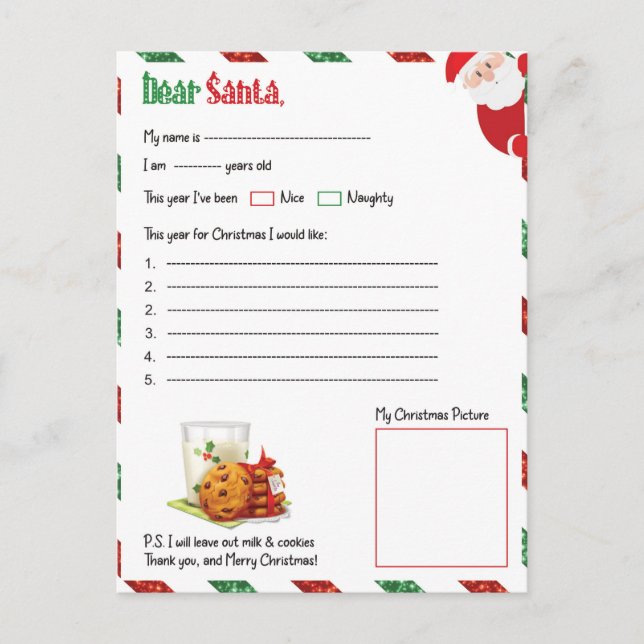 God jul, kära Santa brev Helg Vykort (Framsida)