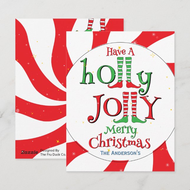 God Jul Karamellpepparvirvelgran Lycklig Jul Julkort (Fram/baksida)