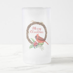 God jul Kardinal och Holly Frostat Ölglas
