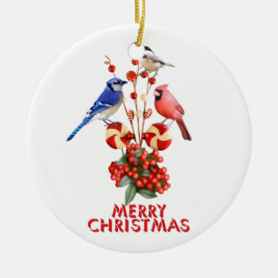 God jul kardinalblå Jay Chickadee Julgransprydnad Keramik