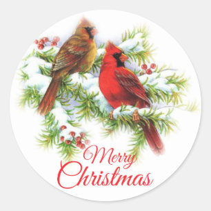 God jul kardinalfåglar i Träd Runt Klistermärke