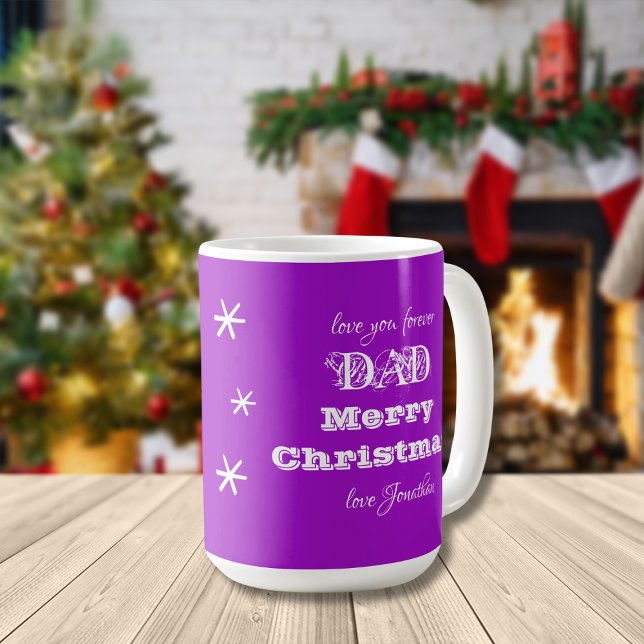 God jul Kärlek Du för Pappa Mauve Kaffemugg (Simple, cute personalized soft purple "love you forever Dad", "Merry Christmas" mug.)