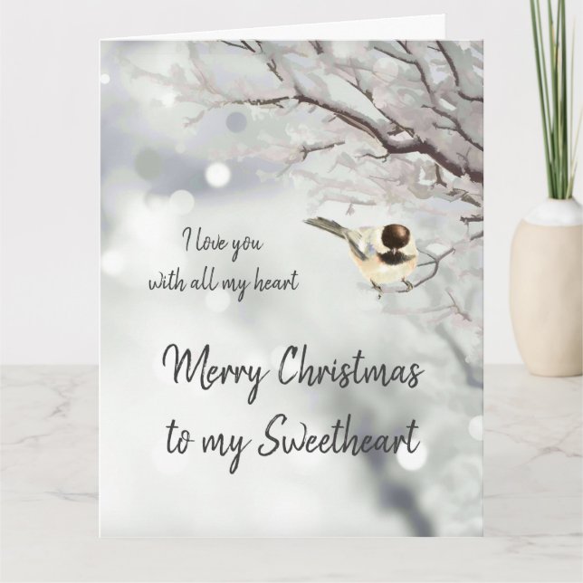 God jul, Kärlek mitt hjärta Chickadee Bird Kort (Framsida)