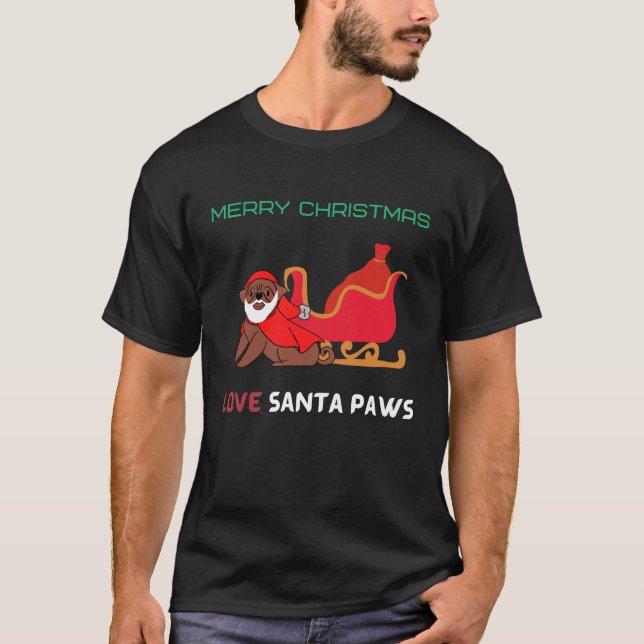 God Jul Kärlek Santa Paws T Shirt (Framsida)