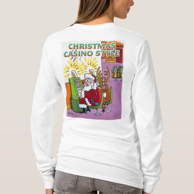 God jul, kasino Stil, kvinnor, vit, lång skjorta t T Shirt (Baksida)