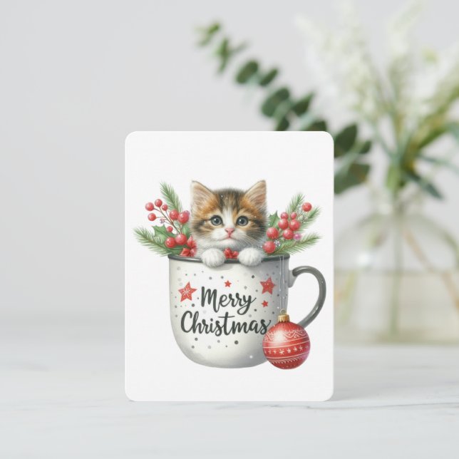 God Jul Katt I En Mugg - Jul Julkort (Stående Fram)