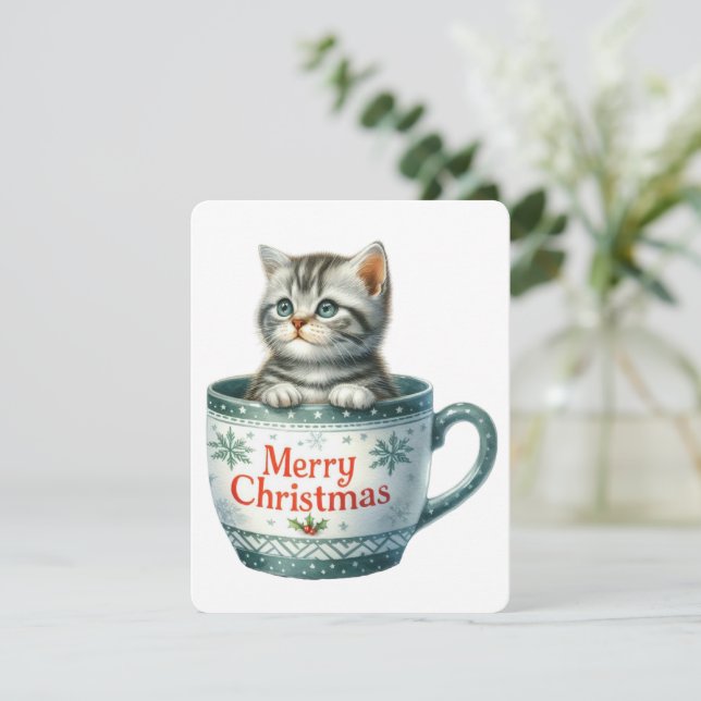 God Jul Katt I En Mugg - Jul Julkort (Stående Fram)