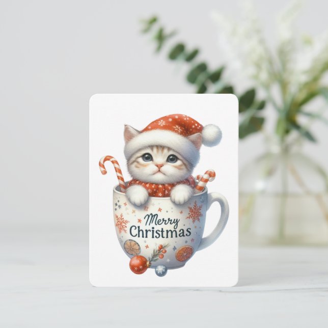 God Jul Katt I En Mugg - Jul Julkort (Stående Fram)
