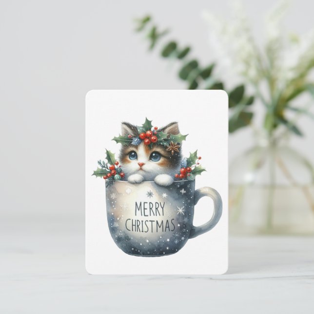 God Jul Katt I En Mugg - Jul Julkort (Stående Fram)