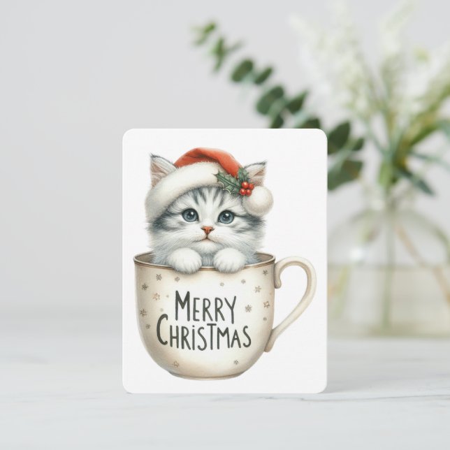 God Jul Katt I En Mugg - Jul Julkort (Stående Fram)