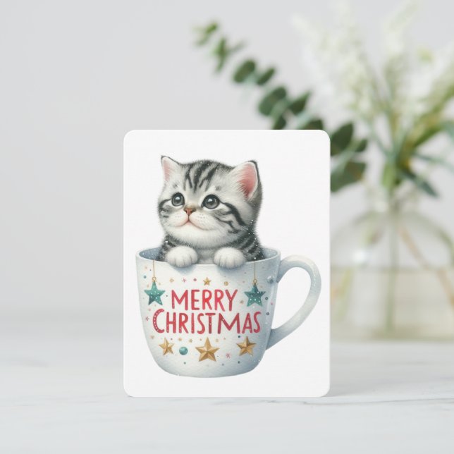 God Jul Katt I En Mugg - Jul Julkort (Stående Fram)