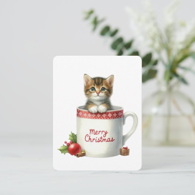 God Jul Katt I En Mugg - Jul Julkort (Stående Fram)